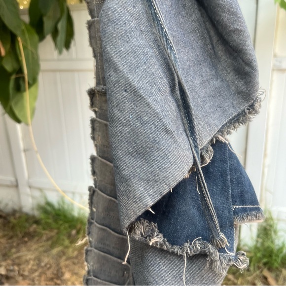 Pleated Denim Mini Skirt Dark Wash Wrap Skirt. - Picture 10 of 12